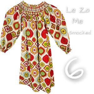 Girls Long Sleeve Winter Christmas Holiday Long Sleeve Smocked Dress 6